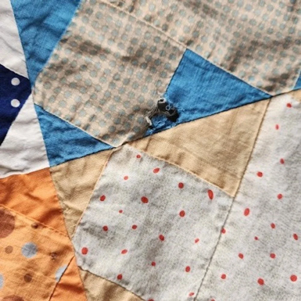 1940s Patchwork Quilt Top Only Feedsack Calico Cross Crown 55x70